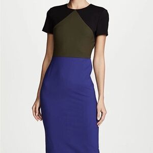 Diane Von Furstenberg DVF Green Black Colorblock Midi Sheath Dress Size 2